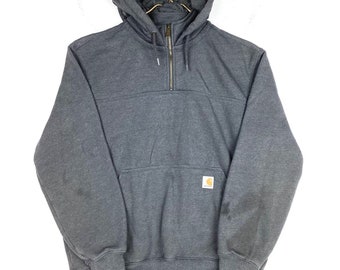 Carhartt Sweatshirt Quarter Zip Hoodie Large Gray Workwear Loose Fit