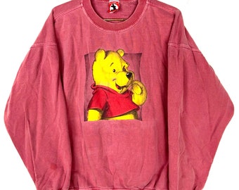 Vintage Winnie de Poeh Mickey Disney Sweatshirt Crewneck Maat XL Rood