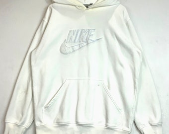 vintage Grand virgule Nike Fleece Patch Sweat à capuche large blanc