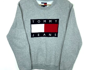 Vintage Tommy Hilfiger Sweatshirt Crewneck Extra Large Gray 90s Big Logo
