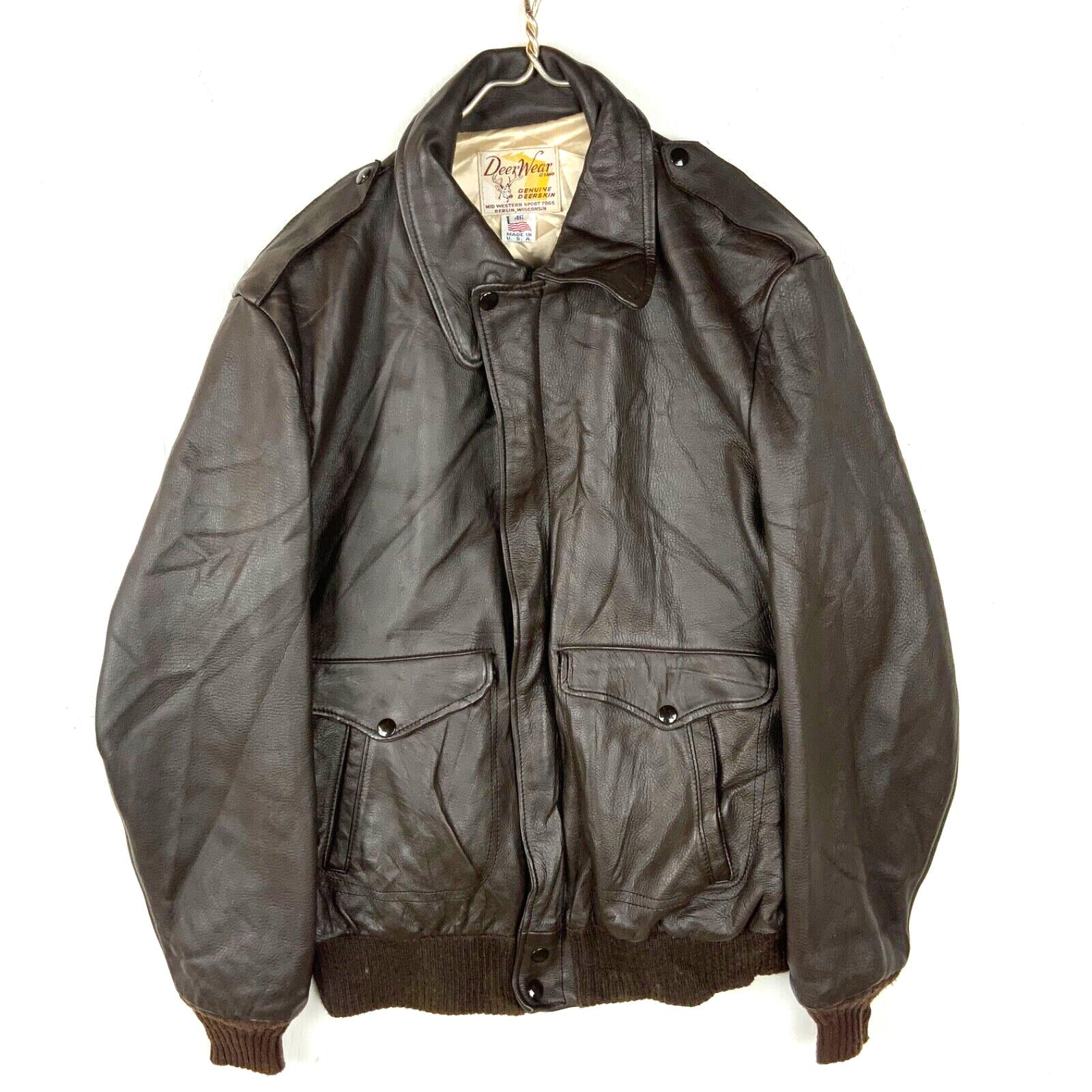 Vintage 1980s Leather Deer Skin Bomber Jacket Size 46 Brown Vintage 1980s Leather Deer Skin Bomber Jacket Size 46 Brown