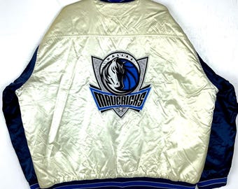 Vintage Dallas Mavericks Satin Bomber Jacket 2XL White Snap Button Nba G-iii