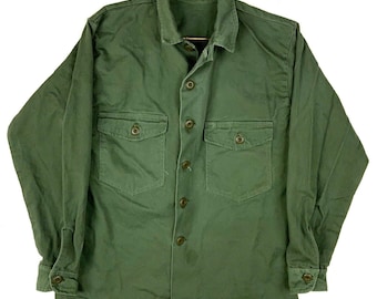 Vintage Us Army Og-107 Button Up Shirt Size 14.5x33 Green VietnamEra 60s 70s