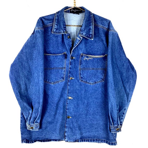 Vintage Sean John Denim Jean Jacket Size Large Blue Button Up