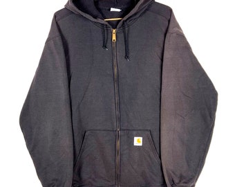 Vintage Carhartt Full Zip Hoodie Sweatshirt Size XL Black Workwear