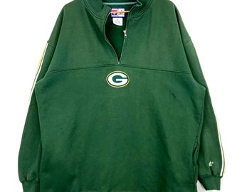Vintage Green Bay Packers Sweatshirt 2XL Nfl Quarter Zip Collared Green 90s