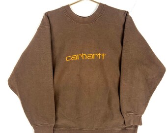 Vintage Carhartt Sweatshirt Crewneck Medium Brown Workwear Spellout