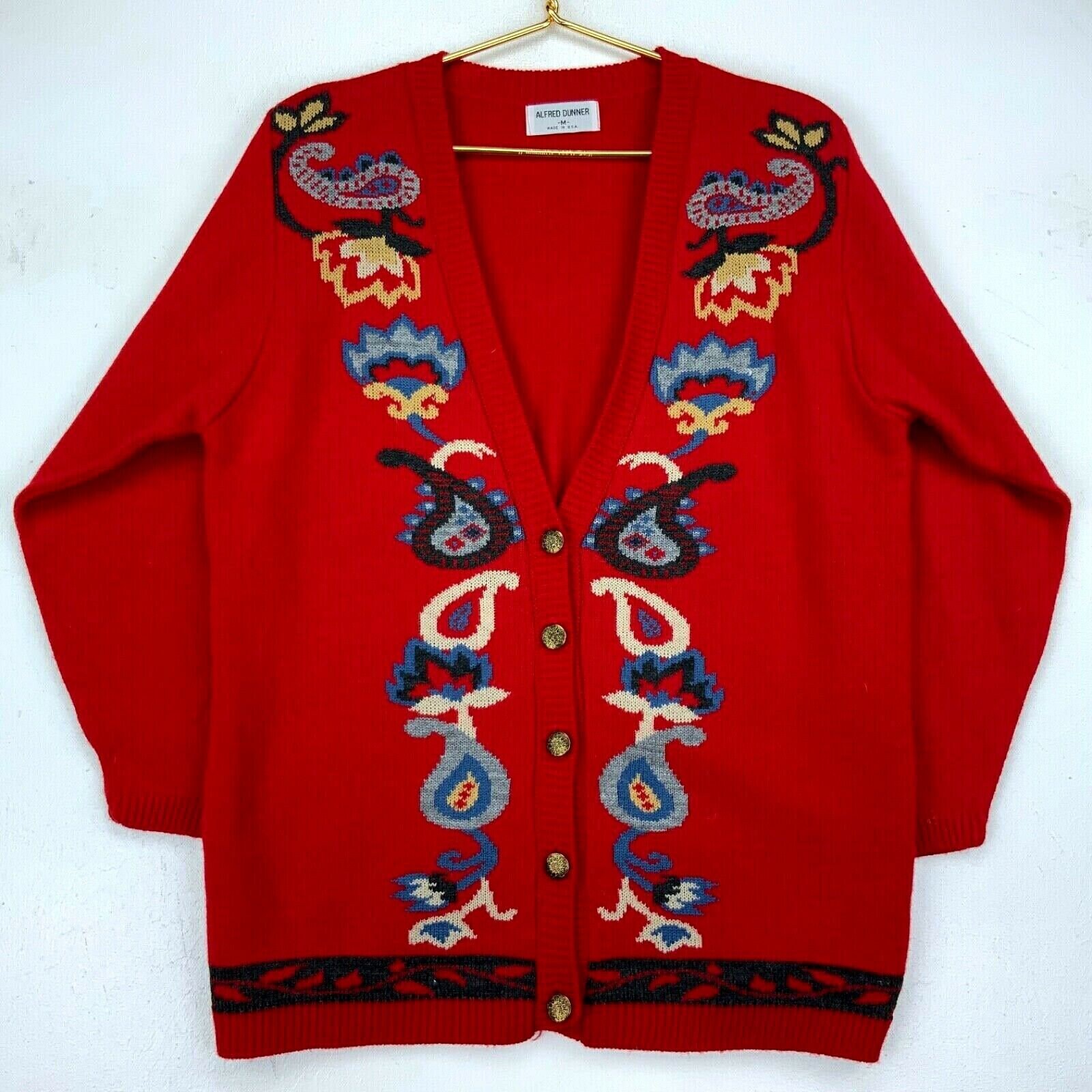 Alfred Dunner Women's Vintage Knit Cardigan Sweater Medium Red Made in USA