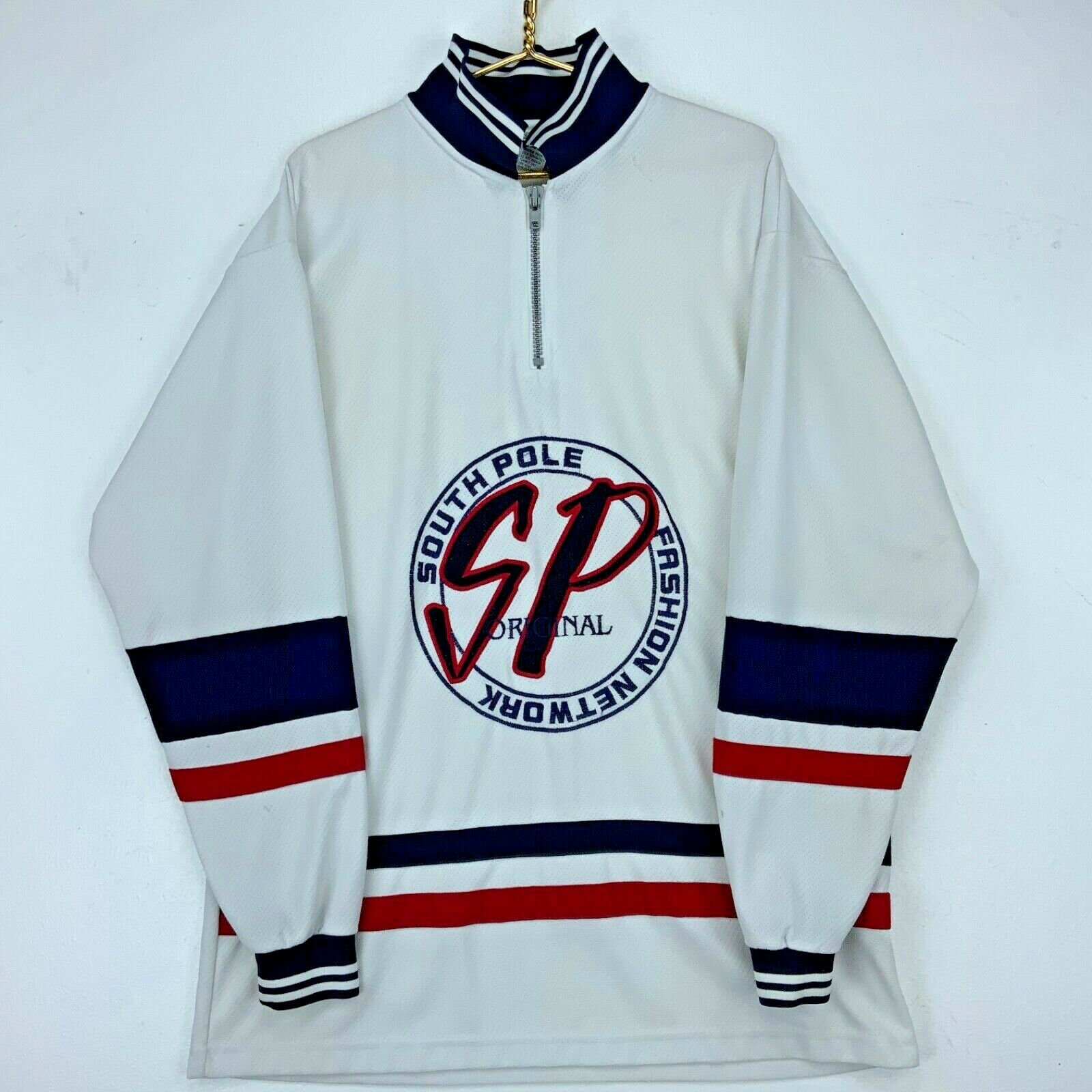 RetroRise1 South Pole Fashion Network Vintage Quarter Zip Jersey Large White Hockey 90s