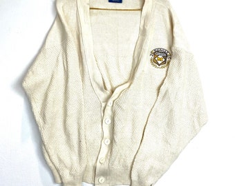 Vintage Nutmeg Michigan Wolverines Knit Cardigan Sweater Size XL Beige Made Usa