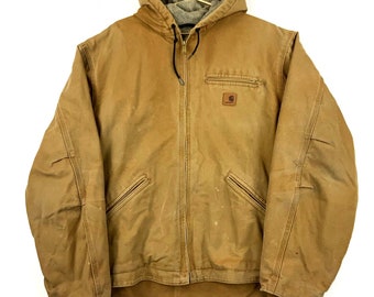 Carhartt Canvas Sherpa Lined Full Zip Hooded Work Jacket Size 2XL Brown Workwear