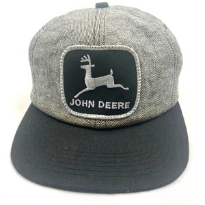 Vintage Louisville Mfg. John Deere Denim Trucker Hat Snapback Leather Patch