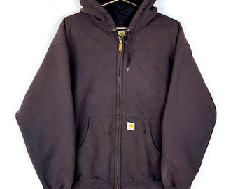 Vintage Carhartt Active Lined Sweatshirt Hoodie Jacket XL Black Zip Workwear