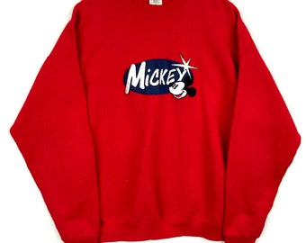 Vintage Mickey Mouse Sweatshirt Crewneck Extra Large Red Embroidered 90s