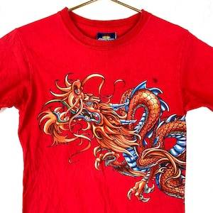 Vintage Jnco Jeans Dragon T-shirt Youth Medium Red Double