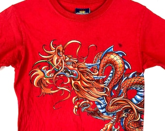 Vintage Jnco Jeans Dragon T-Shirt Youth Medium Red Double Sided