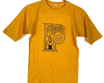 Vintage 1970s Purdue University T-shirt Size Small Yellow Ncaa