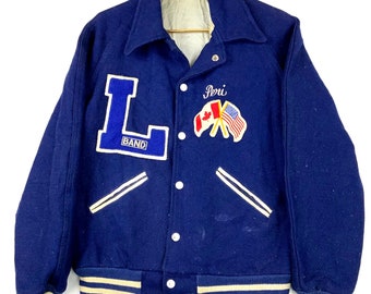 Vintage Howe Snap Button Varsity Jacket Wool Size 36 Blue Made In Usa