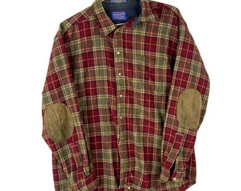 Vintage Pendleton 100% Pure Virgin Wool Shirt Large Red Buttoned Long Sleeve 90s