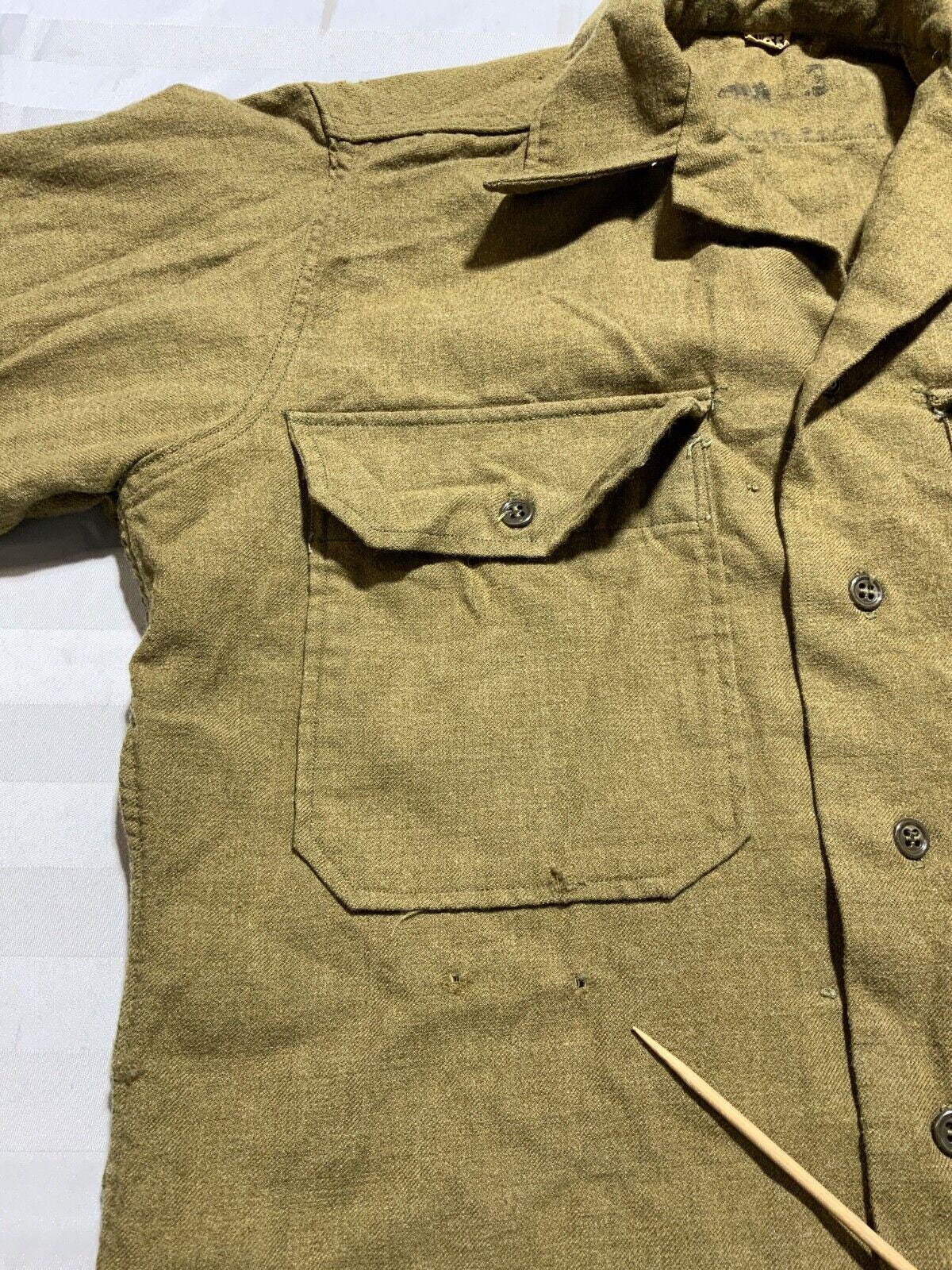 Vintage Us Army 1930s - 40s Wool Button up Shirt Size 14.5
