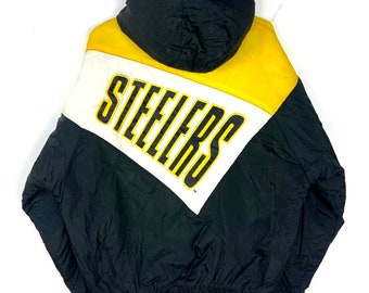 Vintage Pittsburgh Steelers pufferjack groot logo 7 volledige ritssluiting zwart Nfl