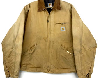 Vintage Carhartt Canvas Full Zip Detroit Work Jacket Size 46 Tall Brown Workwear