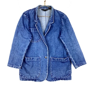 Vintage Eddie Bauer Women&#39;s Denim Jean Trucker Jacket Size Medium Blue