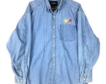 Vintage M&m's Denim Shirt Size XL Blue Long Sleeve Button Up