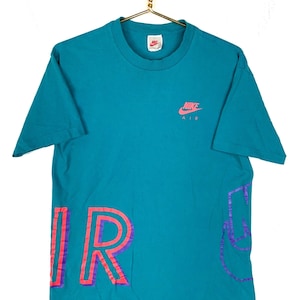Vintage Nike Air T-Shirt Medium Blue Made Usa Single Stitch Wrap-Around 90s