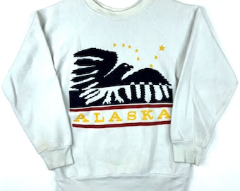 Vintage Alaska State Eagle Sweatshirt Crewneck Size XS White 70s