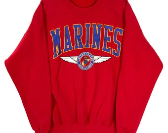 Vintage United States Marine Corps Sudadera Crewneck Tamaño XL Rojo Hecho en Usa