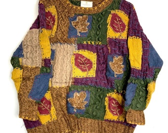 Vintage Express Tricot Abstract Hand Knit Crewneck Sweater Size XS Multicolor