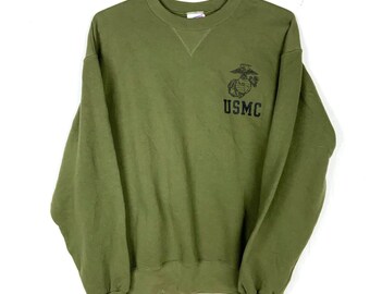 Vintage Sweatshirt der UnitedUnits Marine Corps Rundhalsausschnitt Mittelgrün Made USA