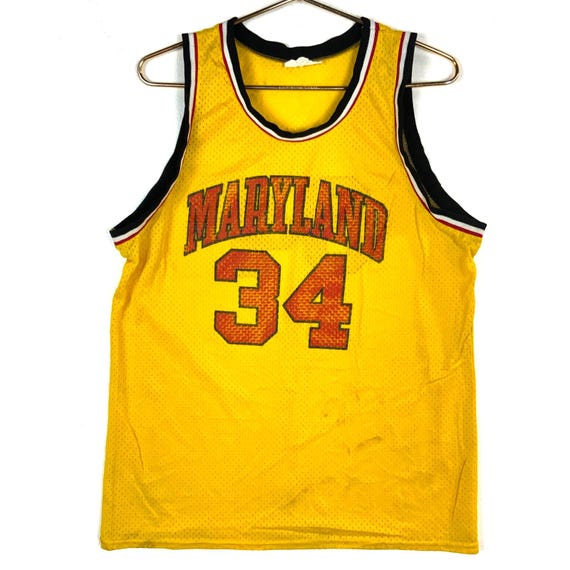 Vintage Terrapins Maryland Basketball Jersey Medium Yellow Len