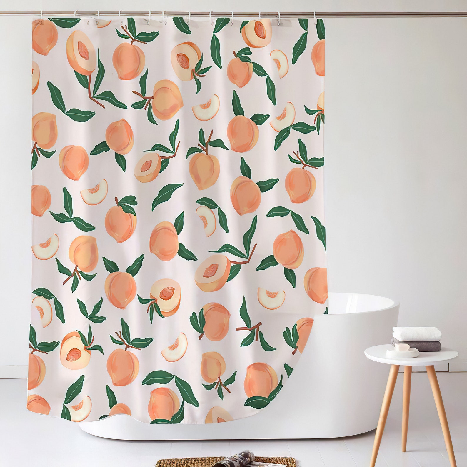 Peach Shower Curtain Set Cute Waterproof Shower Curtain Etsy