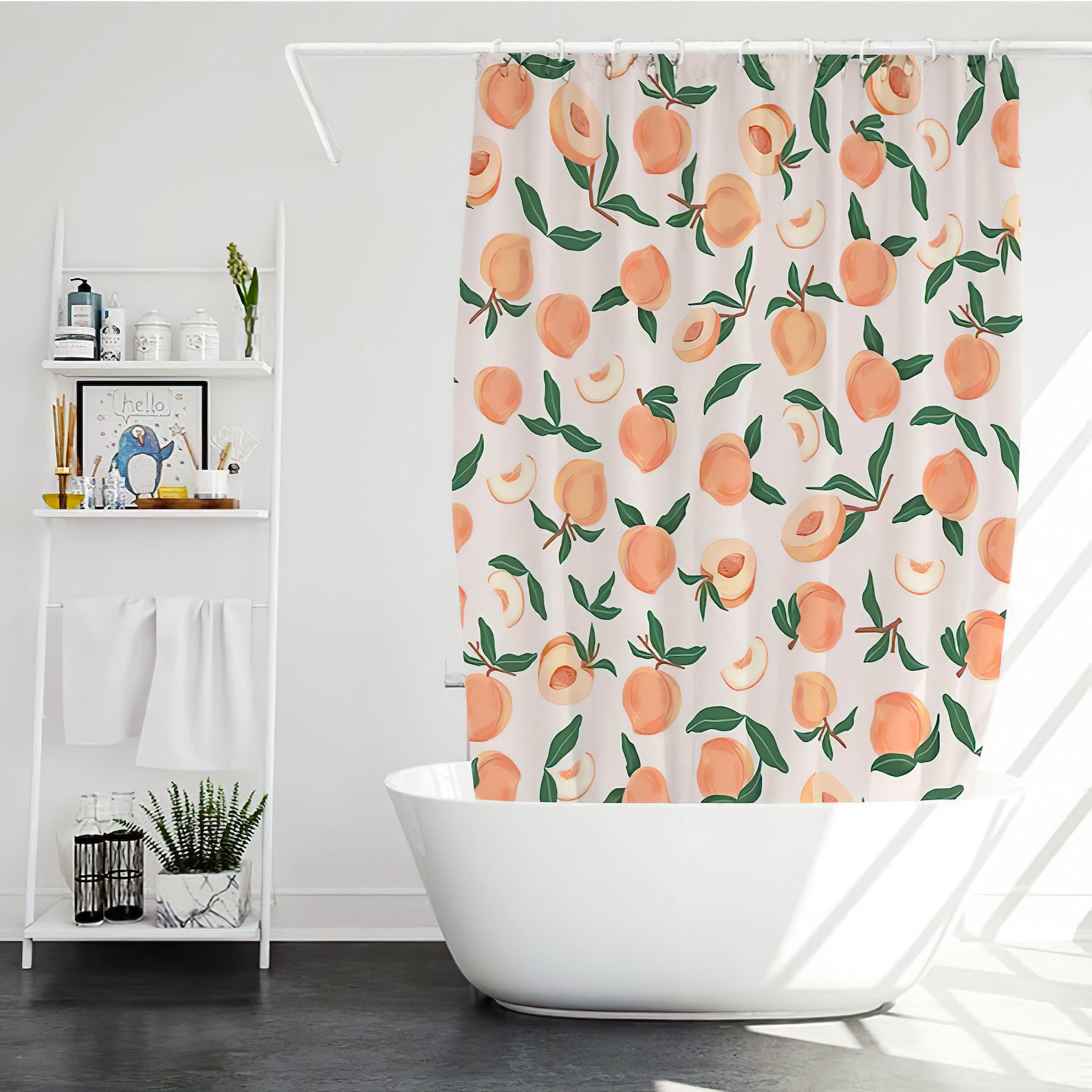 Peach Shower Curtain Set Cute Waterproof Shower Curtain Etsy