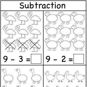 Kindergarten Math Worksheets: Subtraction of One-Digit Numbers Activity