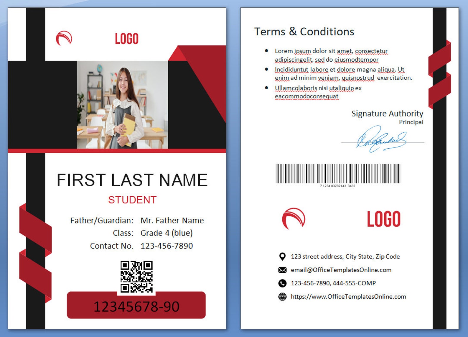 College Student ID Card Template in MS Word Format Etsy