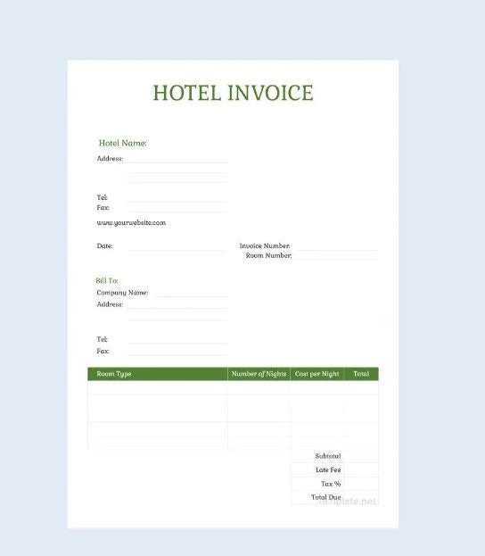 Sample Hotel Invoice Template Download Etsy