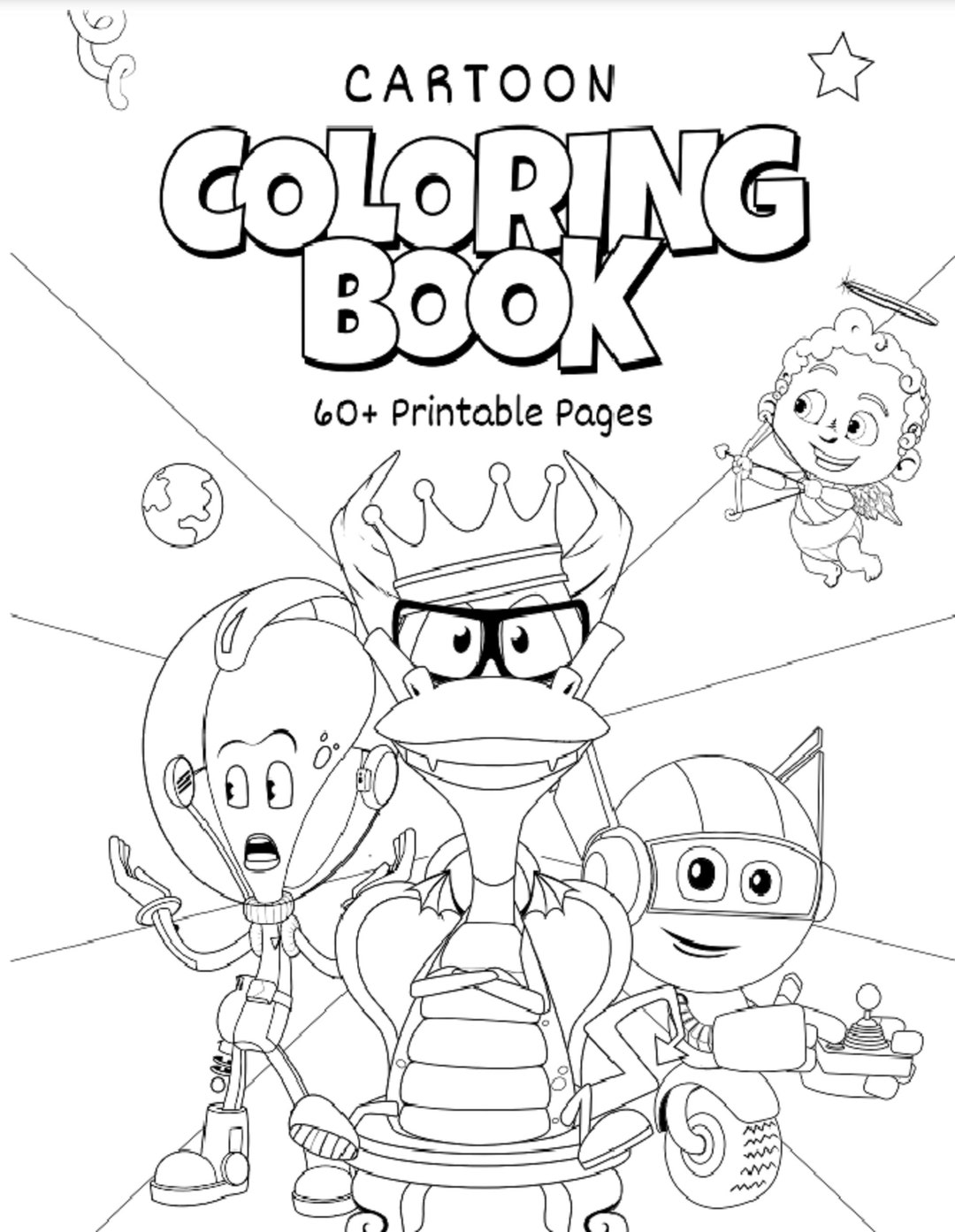 Cartoon Coloring Book 60 Printable Pages : Stress Relieving Etsy Cartoon Coloring Book 60 Printable Pages : Stress Relieving Etsy