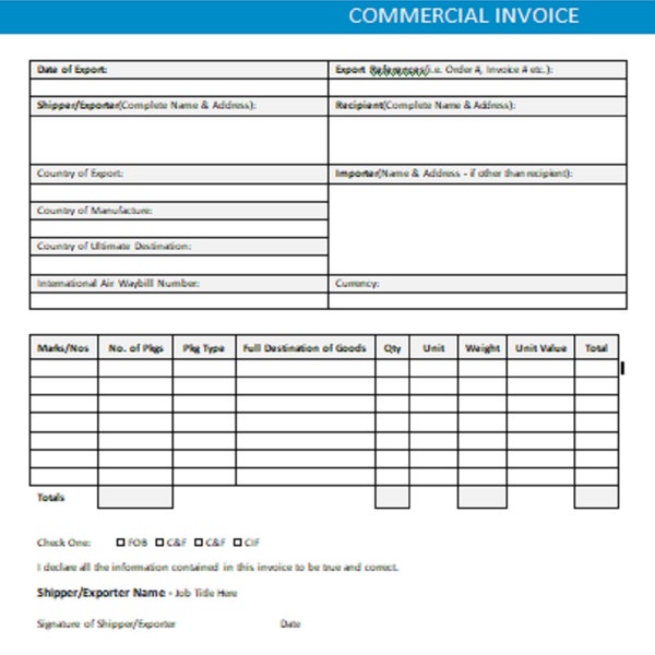Download Professional Commercial Invoice Template for MS Word