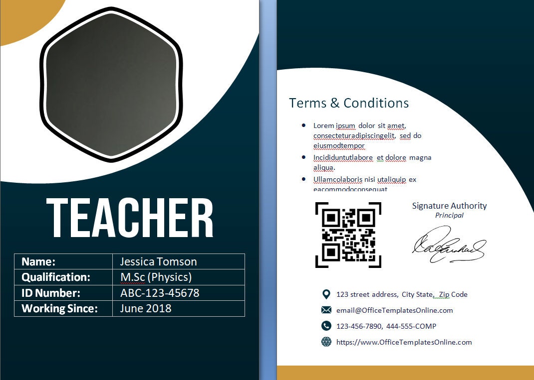 Download Teacher ID Card Template for MS Word Etsy
