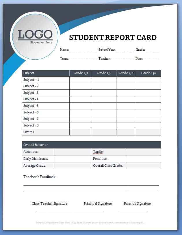 Download Printable Student Report Card Format in MS Word Etsy
