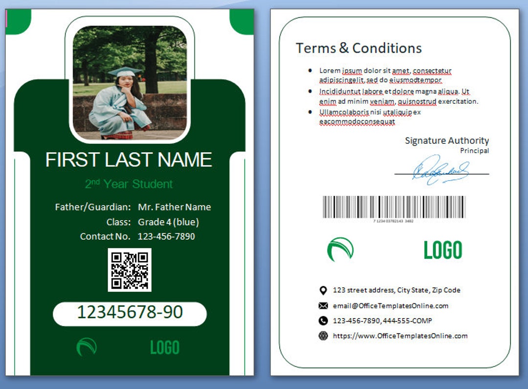 University Student ID Card Format In MS Word Etsy