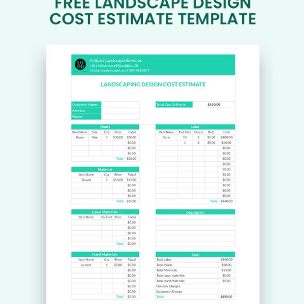 Landscape Design Cost Estimate Template