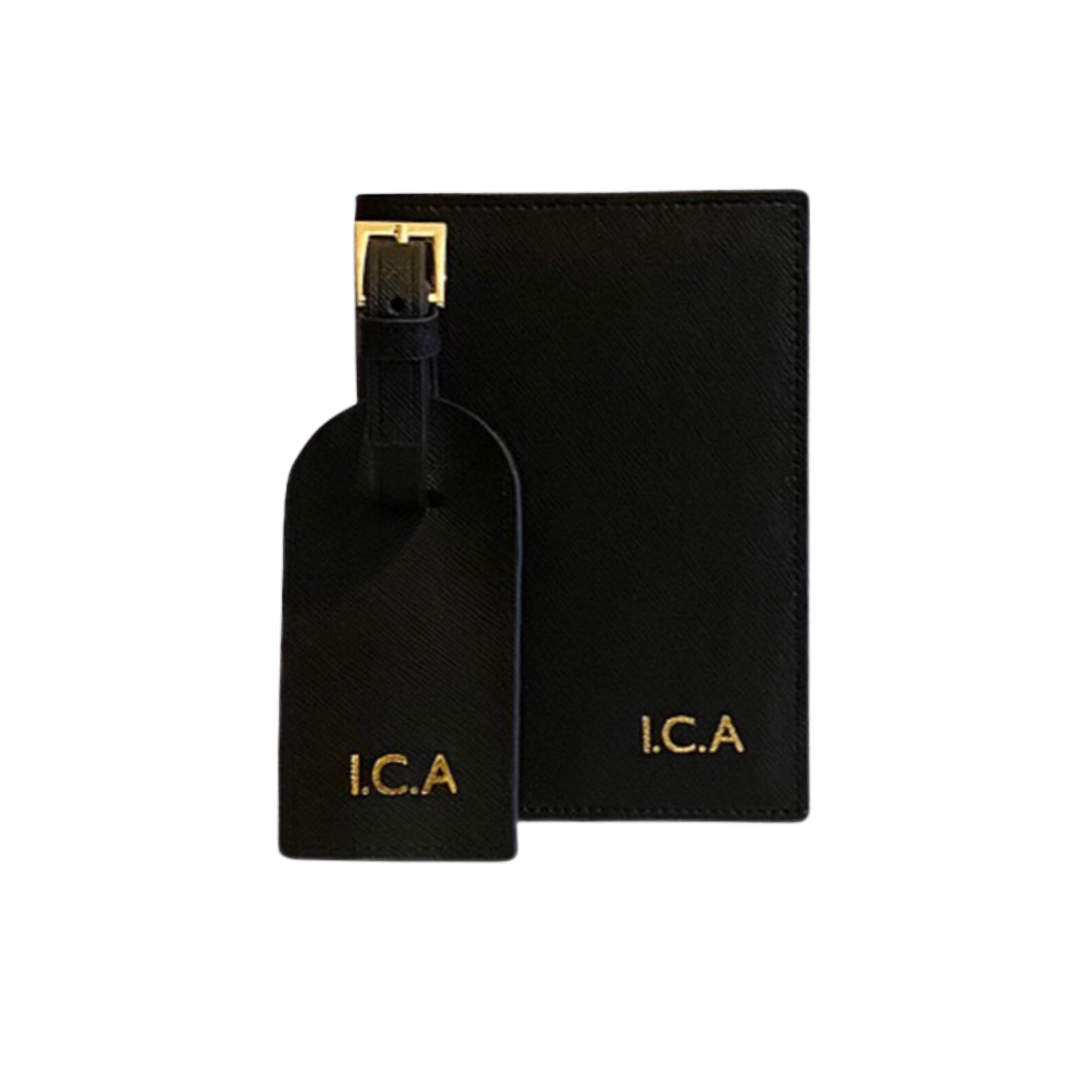 Personalised Leather Passport Holder & Luggage Tag Set Genuine Saffiano