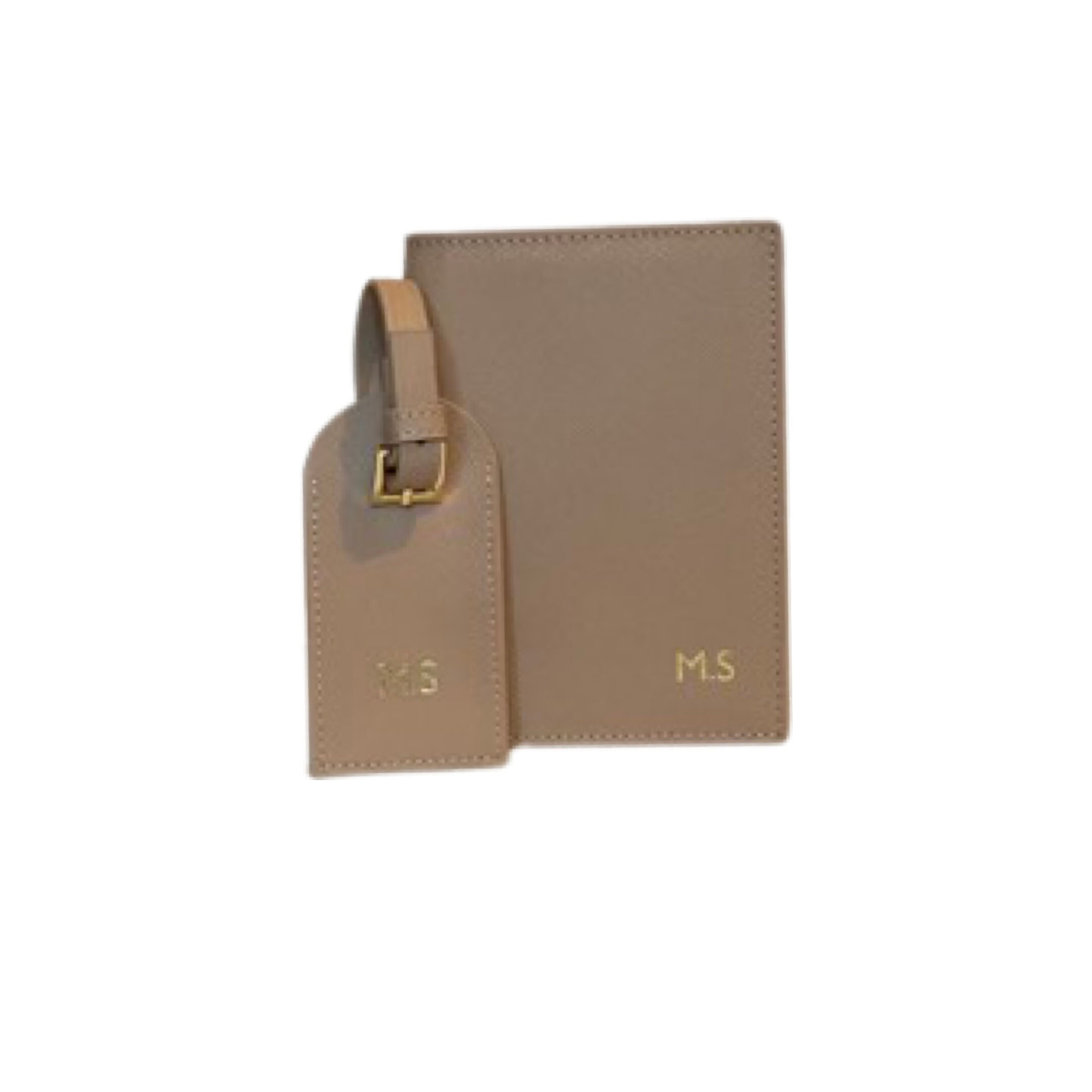 Personalised Leather Passport Holder & Luggage Tag Set Genuine Saffiano