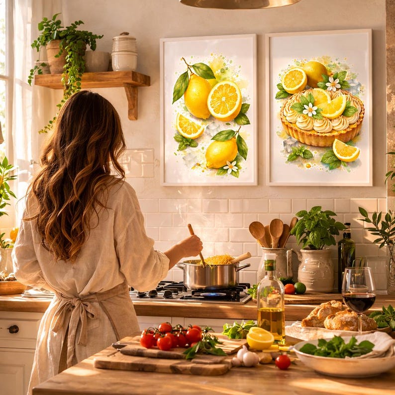 Simple Kitchen Posters Lemon Kitchen Wall Decoration, Set of 2 Printable Kitchen Posters ...