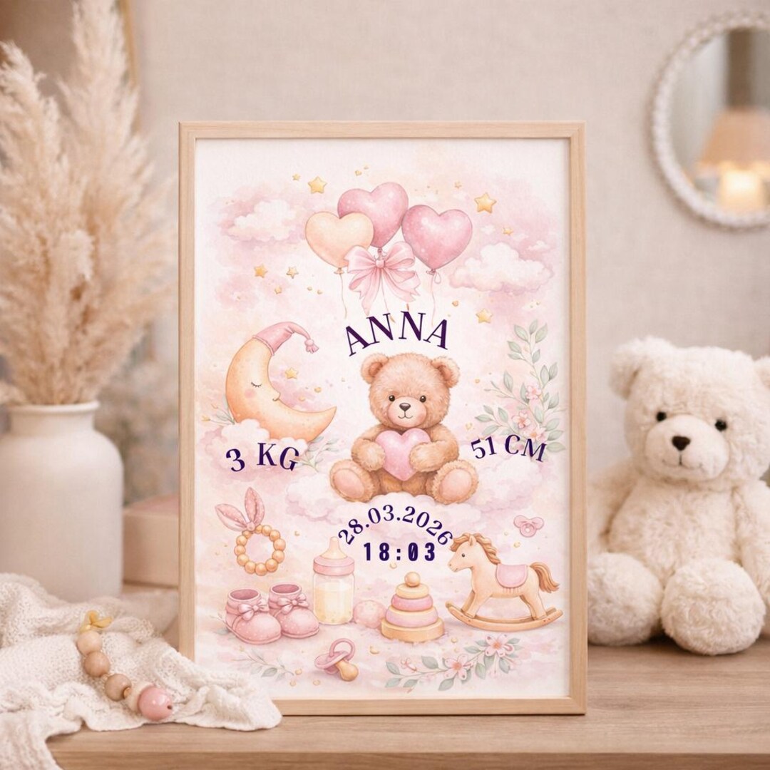 Personalized Baby Girl Gift – Printable Birth Announcement Poster ...
