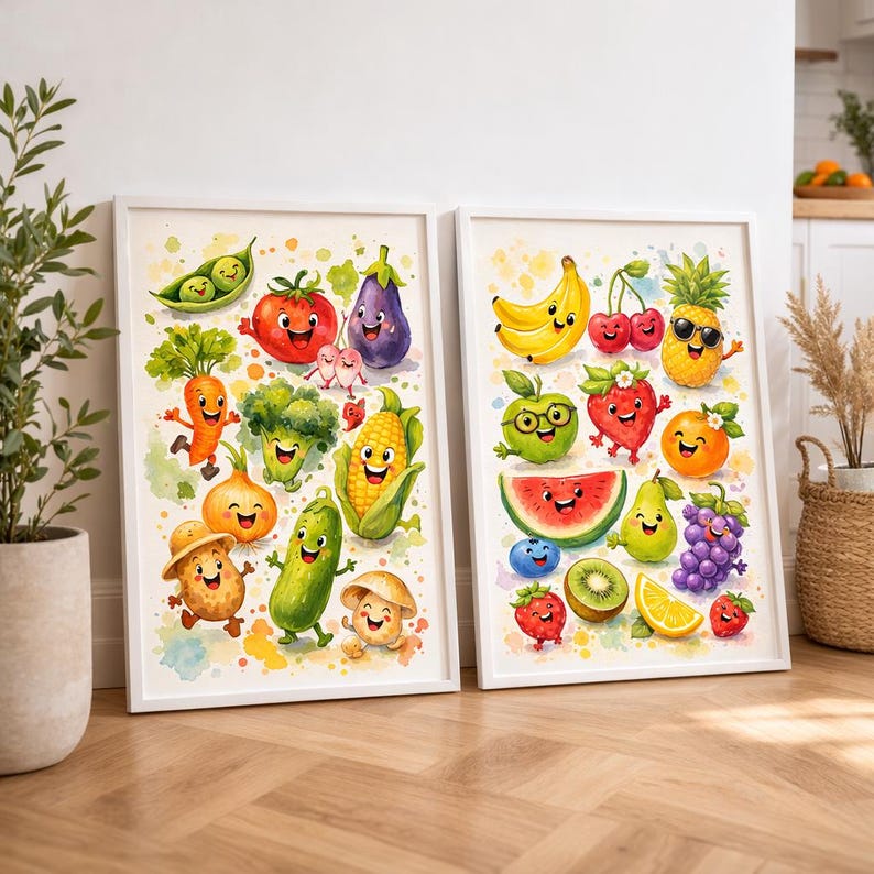 kitchen print set of 2 fruit print vegetable print... Set of 2 Watercolor Fruit & Vegetable Posters – Kitchen Wall Decor – A3 ...